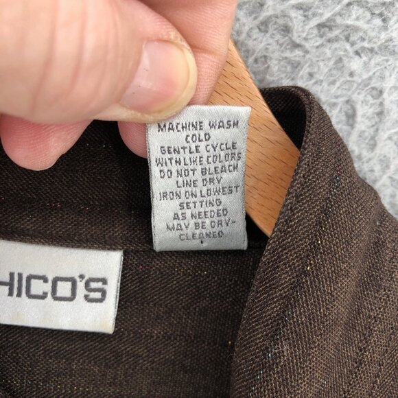 Chicos Blazer Womens 0 US Small Brown Glitter Mandarin Collar French Pocket Work - Picture 7 of 10